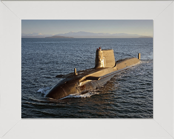 HMS Astute (S119) Photo Print - Port Bow View - Royal Navy Astute Class Submarine Hampshire Prints 10 x 8 White Frame No