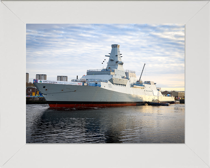 HMS Glasgow (F88) Photo Print - Scotstoun Shipyard 2022 - Royal Navy Type 26 Frigate Posters, Prints, & Visual Artwork Hampshire Prints 10 x 8 White Frame No