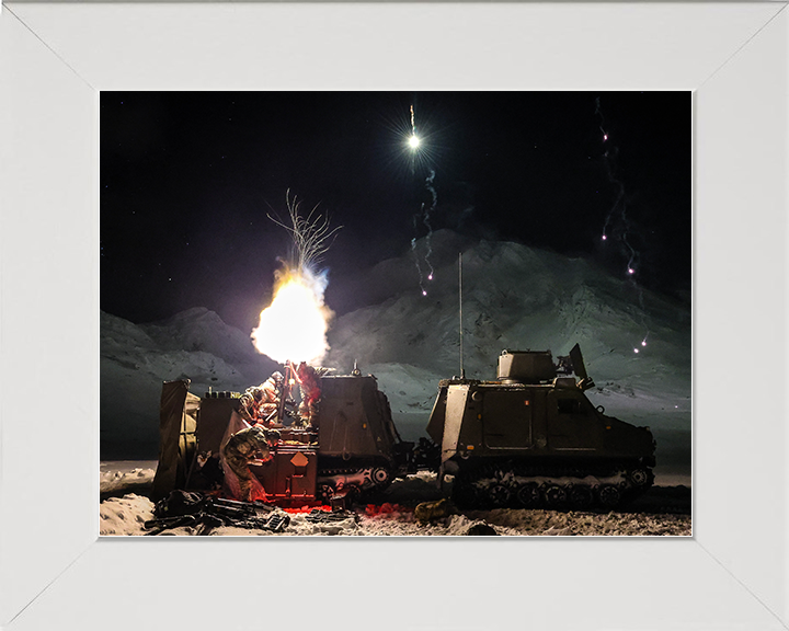 Royal Marine Commando Mortar Team Firing at Night Photo Print 45 Commando Marines Wall Art Military Decor UK Posters, Prints, & Visual Artwork Hampshire Prints 10 x 8 White Frame No