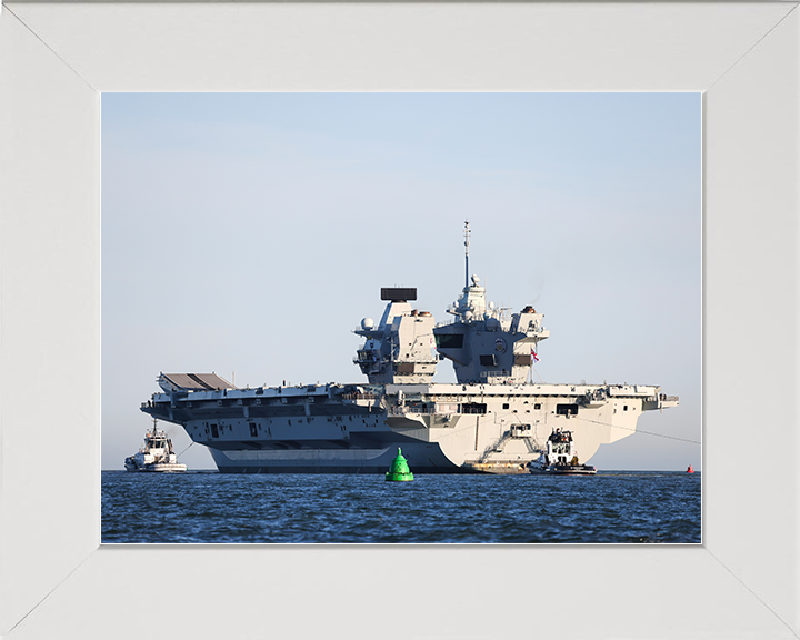 HMS Prince of Wales (R09) Royal Navy Queen Elizabeth Class Aircraft Carrier Sails Photo Print Posters, Prints, & Visual Artwork Hampshire Prints 10 x 8 White Frame No