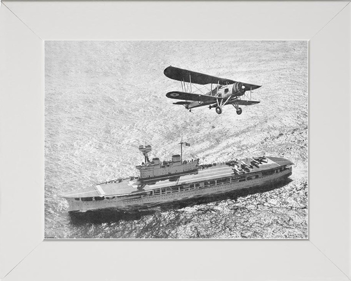 HMS Eagle (1918) Royal Navy Aircraft Carrier With Biplane Photo Print Wall Art Decor Posters, Prints, & Visual Artwork Hampshire Prints 10 x 8 White Frame No