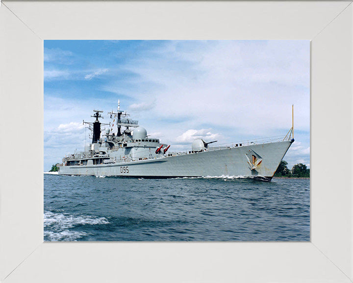 HMS Manchester (D95) Photo Print - Low Starboard View - Royal Navy Type 42 Destroyer Hampshire Prints 10 x 8 White Frame No