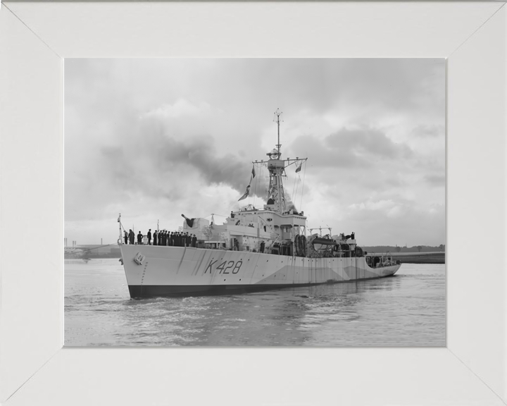 HMS Loch Alvie (K428) Photo Print - Entering Harbour - Royal Navy Loch Class Frigate Hampshire Prints 10 x 8 White Frame No