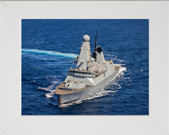 HMS Diamond (D34) Photo Print - Turning to Starboard - Royal Navy Type 45 Destroyer Hampshire Prints 10 x 8 White Frame No