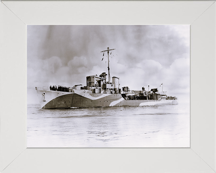 HMS Haydon (L75) - At Sea 1943 - Royal Navy Hunt Class Escort Destroyer Photo Print Wall Art Naval Decor UK Posters, Prints, & Visual Artwork Hampshire Prints 10 x 8 White Frame No