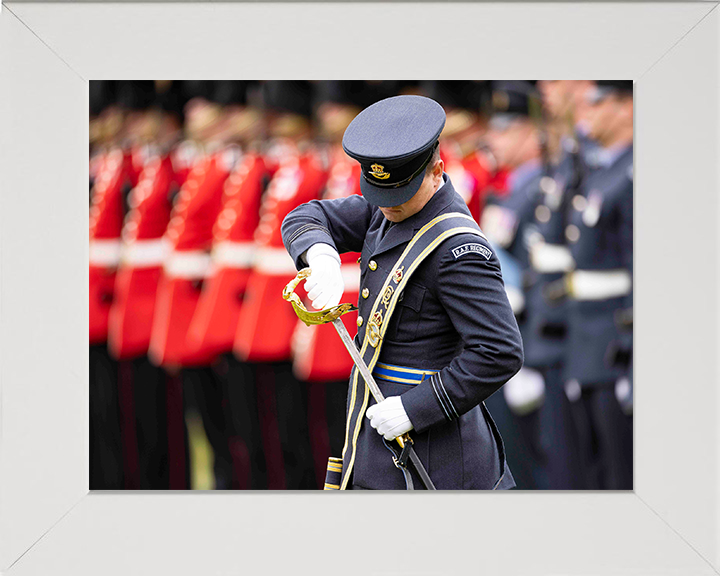 RAF Regiment officer replacing sword Photo Print - Royal Air Force Hampshire Prints 10 x 8 White Frame No