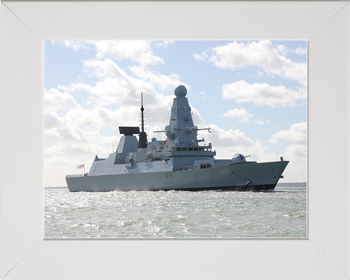 HMS Defender (D36) Royal Navy Type 45 Destroyer Low Starboard View Photo Print Wall Art Decor Posters, Prints, & Visual Artwork Hampshire Prints 10 x 8 White Frame No