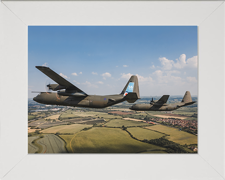 RAF Hercules C-130J Final Flypast Photo Print - Royal Air Force Aircraft Hampshire Prints 10 x 8 White Frame No