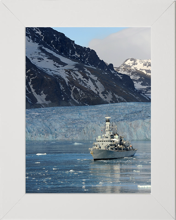 HMS Portland (F79) Photo Print - South Georgia 2010 - Royal Navy Type 23 Frigate Hampshire Prints 10 x 8 White Frame No