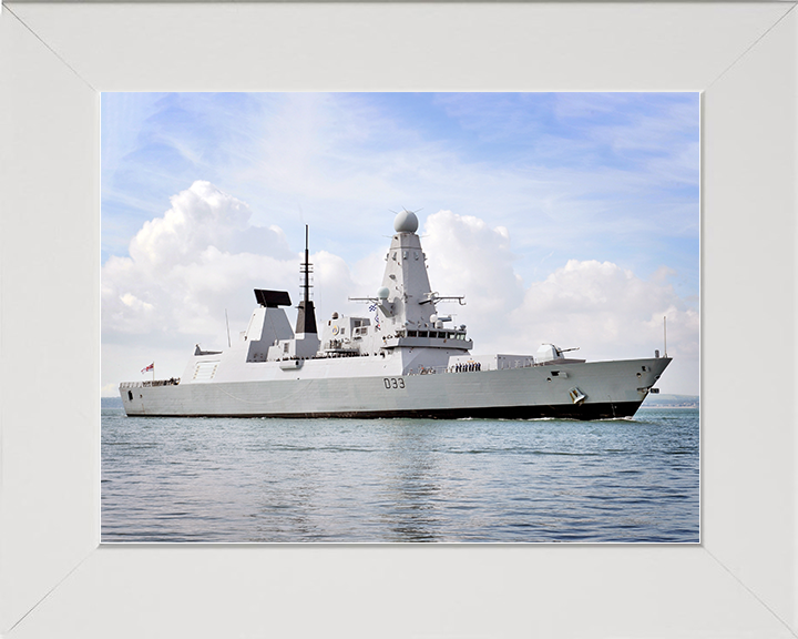 HMS Dauntless (D33) Royal Navy Type 45 Destroyer Low Starboard Side View Photo Print Wall Art Decor Posters, Prints, & Visual Artwork Hampshire Prints 10 x 8 White Frame No