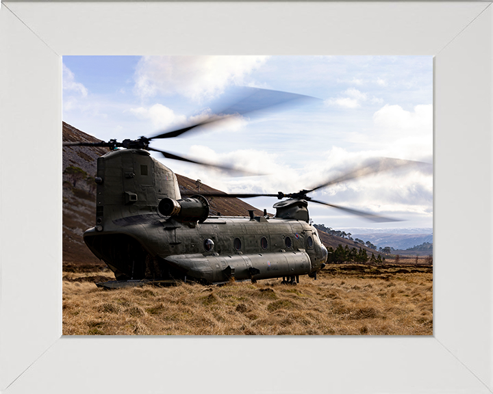 RAF Chinook Helicopter In The Highlands Photo Print - Royal Air Force Aircraft Hampshire Prints 10 x 8 White Frame No
