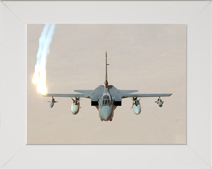 RAF Tornado GR4 firing chaff Photo Print - Royal Air Force Aircraft Hampshire Prints 10 x 8 White Frame No