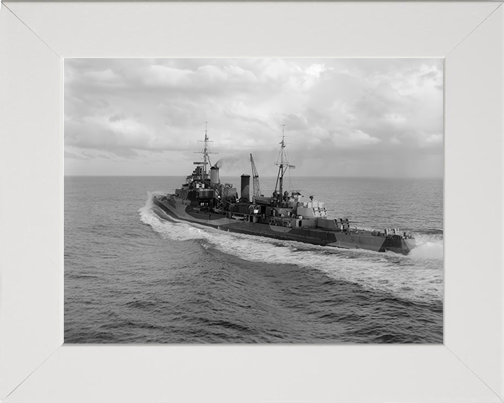 HMS Mauritius (80) Photo Print - At sea 1942 - Royal Navy Fiji Class Light Cruiser Posters, Prints, & Visual Artwork Hampshire Prints 10 x 8 White Frame No