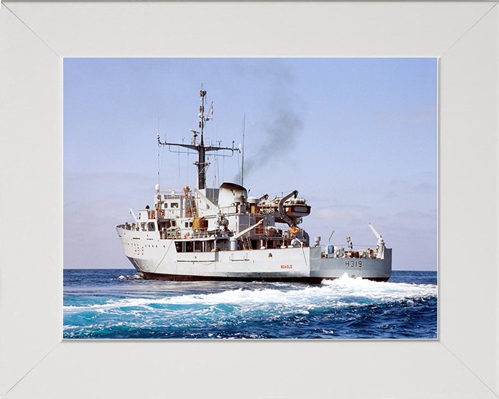 HMS Beagle (H319) Royal Navy Bulldog Class Survey Vessel At Sea 1999 Photo Print Wall Art Decor Posters, Prints, & Visual Artwork Hampshire Prints 10 x 8 White Frame No