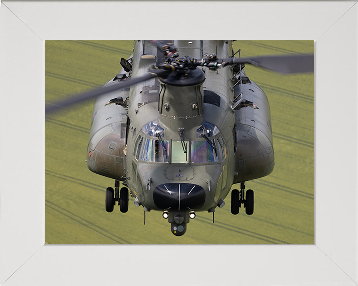 RAF Chinook Helicopter closeup Photo Print - Royal Air Force Aircraft Hampshire Prints 10 x 8 White Frame No