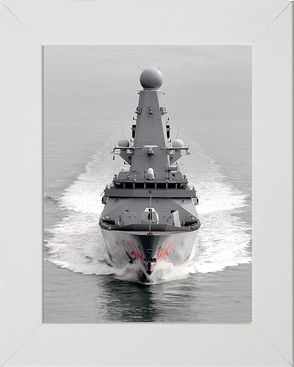 HMS Dragon (D35) Photo Print - Bow View 2011 - Royal Navy Type 45 Destroyer Hampshire Prints 10 x 8 White Frame No