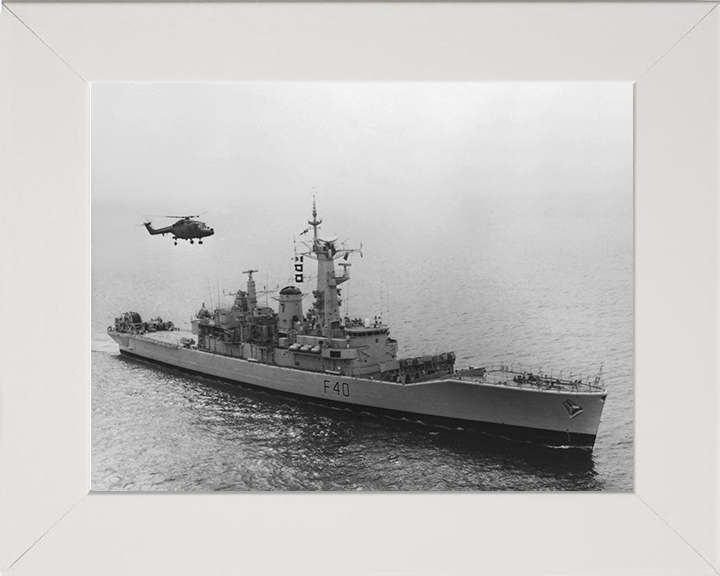 HMS Sirius (F40) Photo Print - With Helicopter - Royal Navy Leander Class Frigate Posters, Prints, & Visual Artwork Hampshire Prints 10 x 8 White Frame No