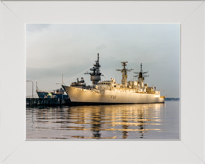 HMS Boxer (F92) Royal Navy Type 22 Frigate Floodlit in Harbour Photo Print Wall Art Decor Posters, Prints, & Visual Artwork Hampshire Prints 10 x 8 White Frame No
