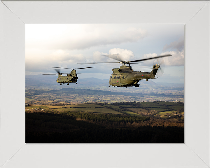 RAF Chinook and Puma HC Mk2 Helicopters Photo Print - Royal Air Force Aircraft Hampshire Prints 10 x 8 White Frame No