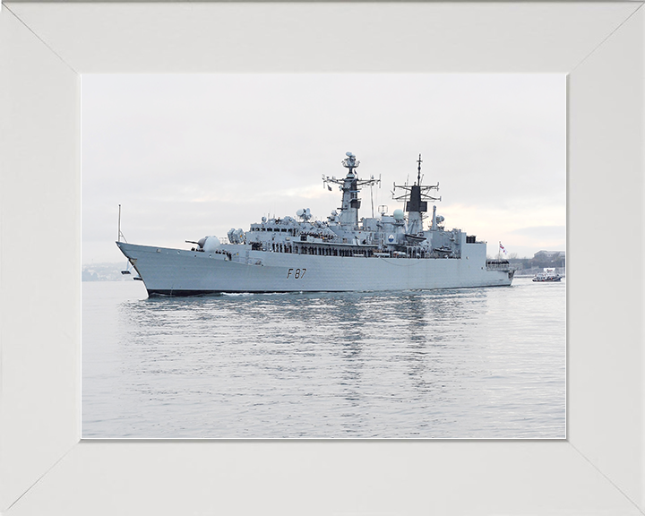 HMS Chatham (F87) Royal Navy Type 22 Frigate Leaving Harbour Photo Print Wall Art Decor Posters, Prints, & Visual Artwork Hampshire Prints 10 x 8 White Frame No