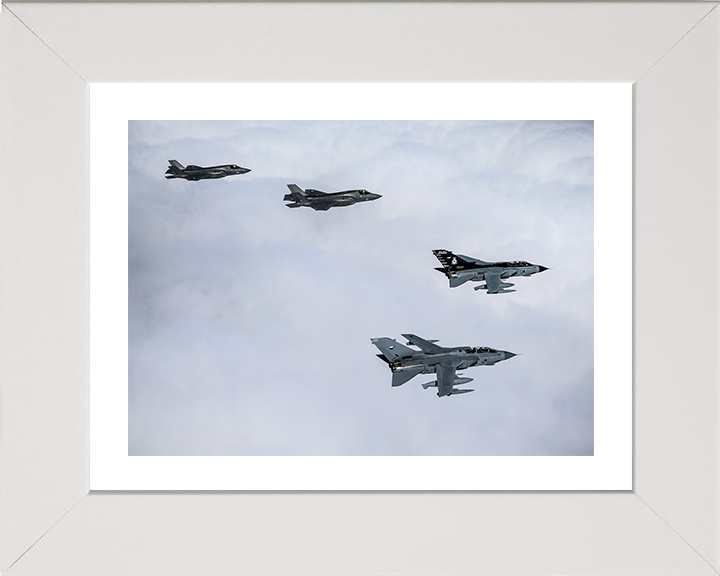 Two RAF Tornado GR4’s with US F35-B’s Photo Print - Royal Air Force Aircraft Hampshire Prints 10 x 8 White Frame Yes
