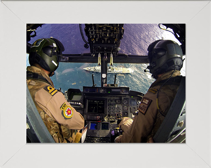 Pilots in the Cockpit of a Lynx Helicopter Photo Print - Royal Navy Aircraft Hampshire Prints 10 x 8 White Frame No