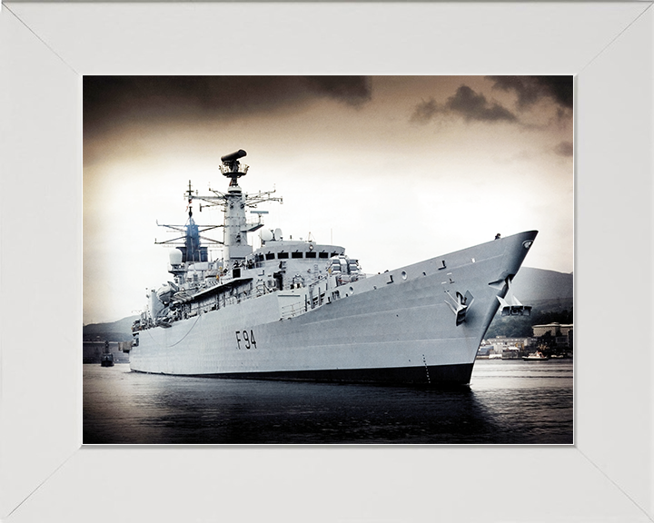 HMS Brave (F94) Royal Navy Type 22 Frigate Low Starboard Bow View Photo Print Wall Art Decor Posters, Prints, & Visual Artwork Hampshire Prints 10 x 8 White Frame No