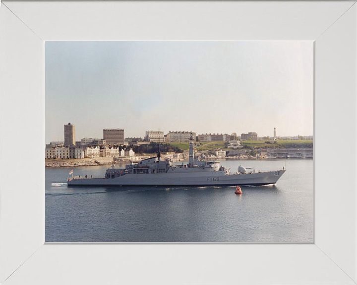 HMS Amazon (F169) Royal Navy Type 21 Frigate Leaving Plymouth Photo Print Wall Art Decor Posters, Prints, & Visual Artwork Hampshire Prints 10 x 8 White Frame No