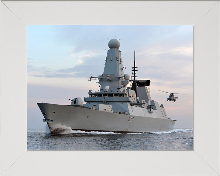 HMS Diamond (D34) Photo Print - With Sea King 2012 - Royal Navy Type 45 Destroyer Hampshire Prints 10 x 8 White Frame No