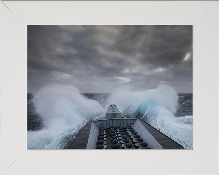 HMS Lancaster (F229) Photo Print - In Rough Seas - Royal Navy Type 23 Frigate Hampshire Prints 10 x 8 White Frame No