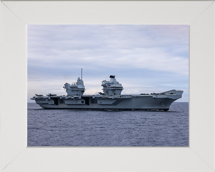 HMS Prince of Wales (R09) Photo Print - Underway Sea 2024 - Royal Navy Queen Elizabeth Class Aircraft Carrier Hampshire Prints 10 x 8 White Frame No