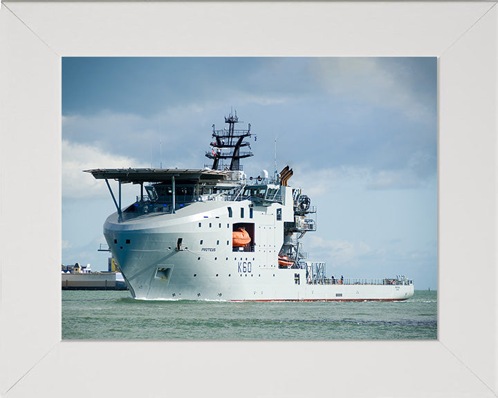 RFA Proteus (K60) Photo Print - Port Side View - Royal Fleet Auxiliary Ocean Surveillance Ship Hampshire Prints 10 x 8 White Frame No