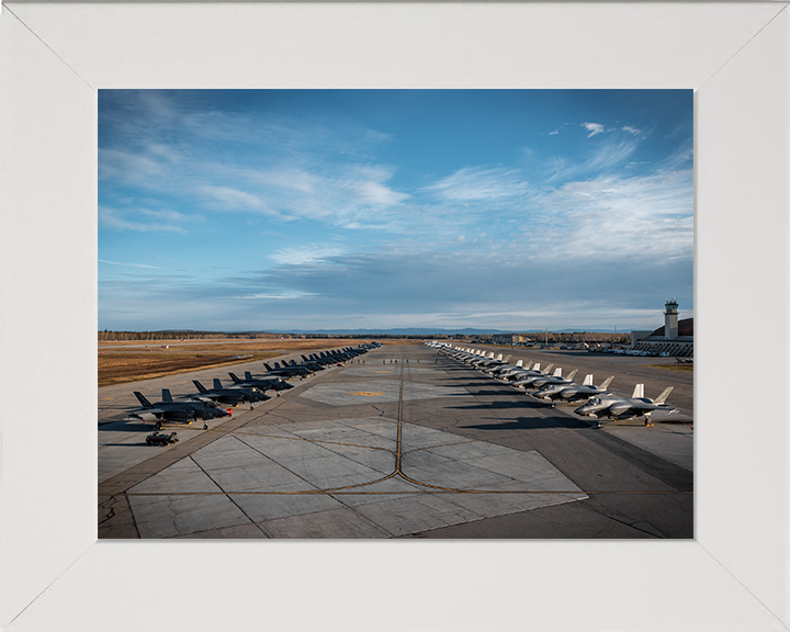 RAF USAF and RAAF F-35s on the line Photo Print - Royal Air Force Aircraft Hampshire Prints 10 x 8 White Frame No