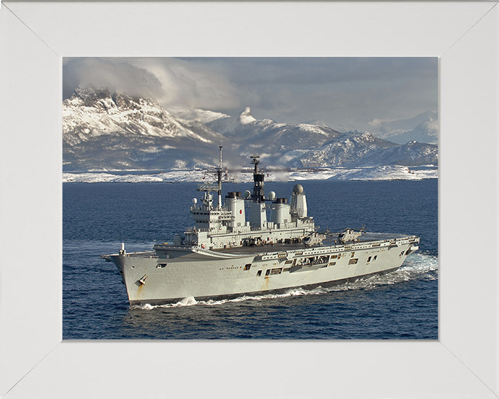 HMS Ark Royal (R07) Photo Print - Norway 2008 - Royal Navy Invincible Class Aircraft Carrier Hampshire Prints 10 x 8 White Frame No