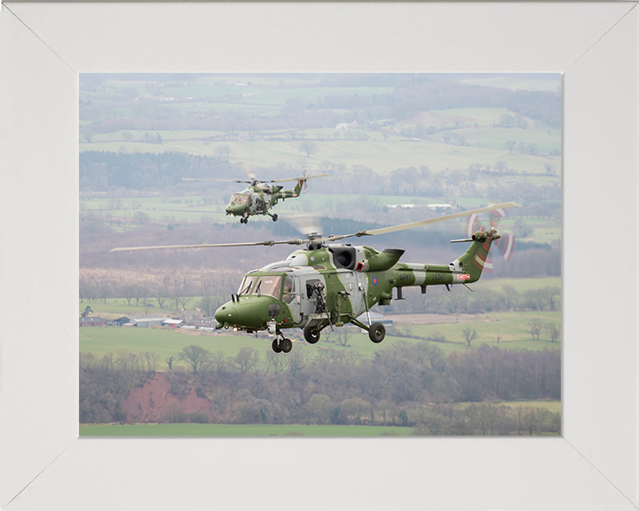 Two Army Lynx Helicopters in Flight Photo Print - British Army Hampshire Prints 10 x 8 White Frame No
