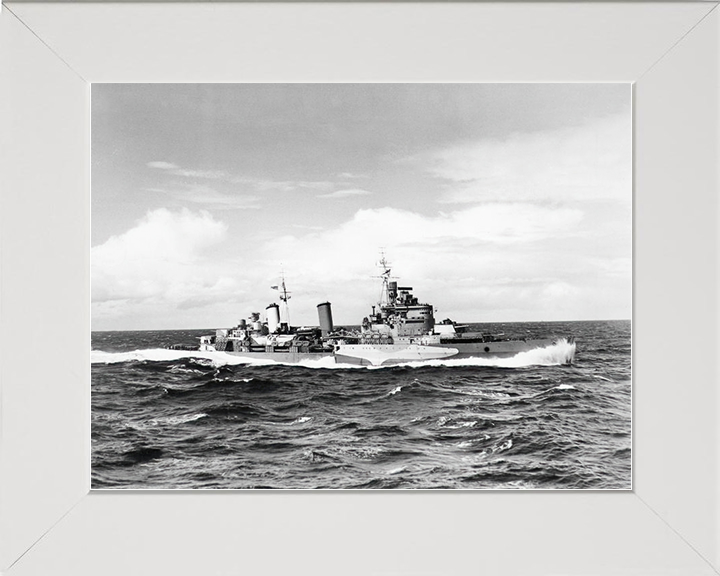 HMS Belfast (C35) Royal Navy Town Class Light Cruiser Starboard Beam View Photo Print Wall Art Decor Posters, Prints, & Visual Artwork Hampshire Prints 10 x 8 White Frame No
