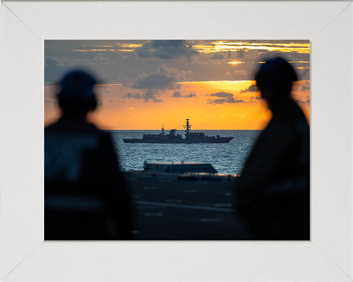 HMS Richmond (F239) Photo Print - From HMS Prince of Wales 2025 - Royal Navy Type 23 Frigate Hampshire Prints 10 x 8 White Frame No