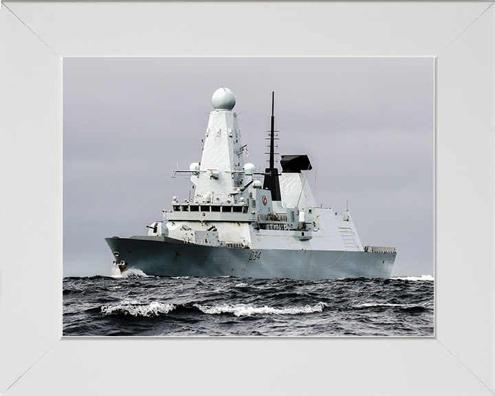 HMS Diamond (D34) Royal Navy Type 45 Destroyer Low Port Bow View Photo Print Wall Art Decor Posters, Prints, & Visual Artwork Hampshire Prints 10 x 8 White Frame No