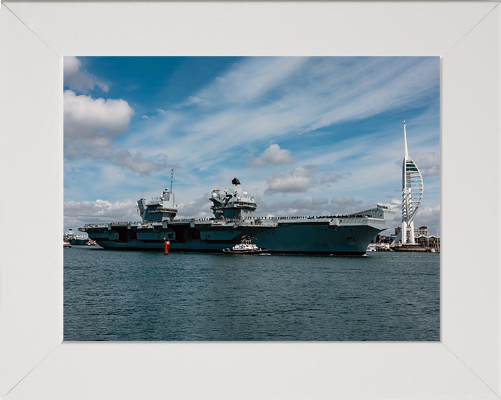 HMS Prince of Wales (R09) Photo Print - Leaving portsmouth 2025 - Royal Navy Queen Elizabeth Class Aircraft Carrier Hampshire Prints 10 x 8 White Frame No