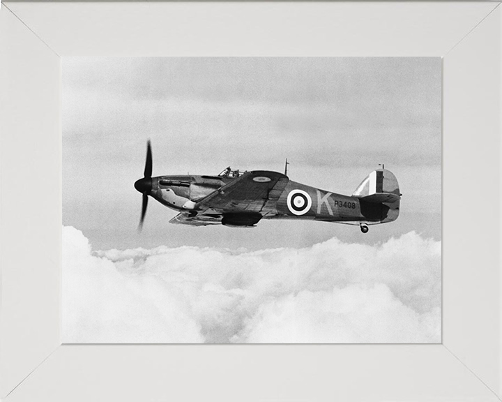 RAF Hawker Hurricane MkI in Flight 1940 Photo Print - Royal Air Force Aircraft Posters, Prints, & Visual Artwork Hampshire Prints 10 x 8 White Frame No