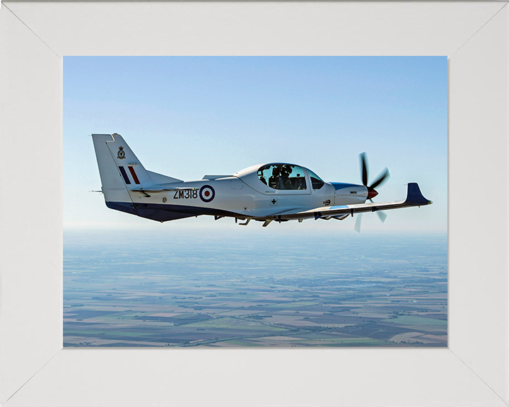 RAF Grob Training Plane in flight Photo Print - Royal Air Force Aircraft Hampshire Prints 10 x 8 White Frame No