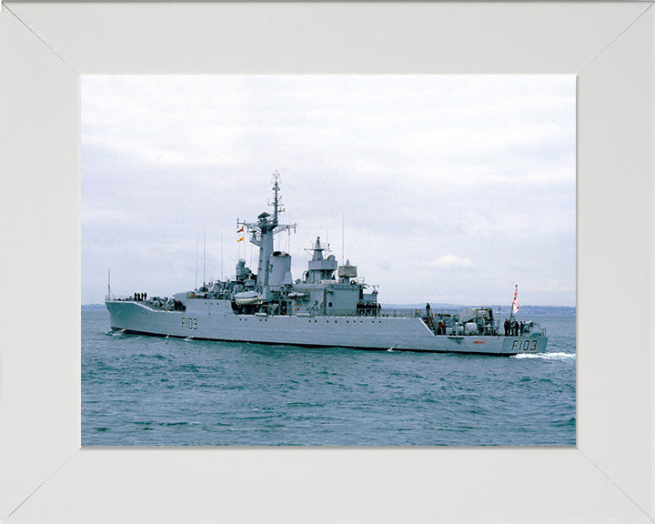 HMS Lowestoft (F103) Photo Print - Port Side View - Royal Navy Rothesay Class Frigate Hampshire Prints 10 x 8 White Frame No