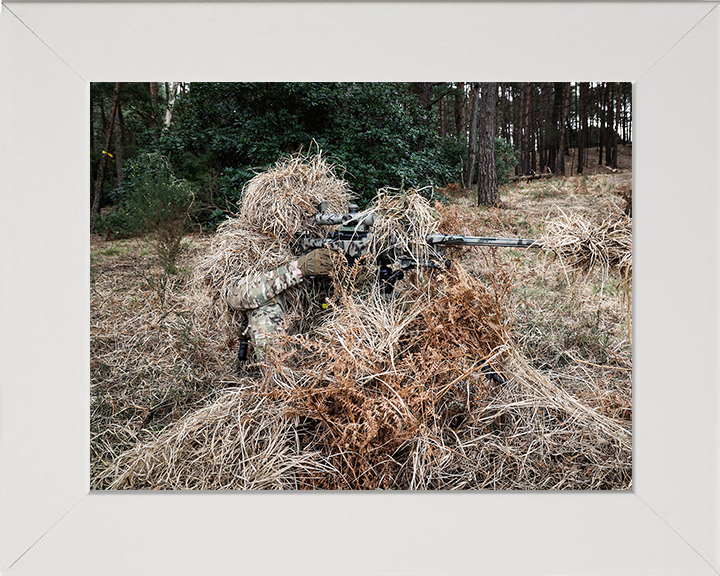 Royal Marine Commando Sniper camouflaged | Photo Print | Framed Print | Military | 40 Commando | Wall Art | Home Decor | Photography | Armed Forces Hampshire Prints 10 x 8 White Frame No