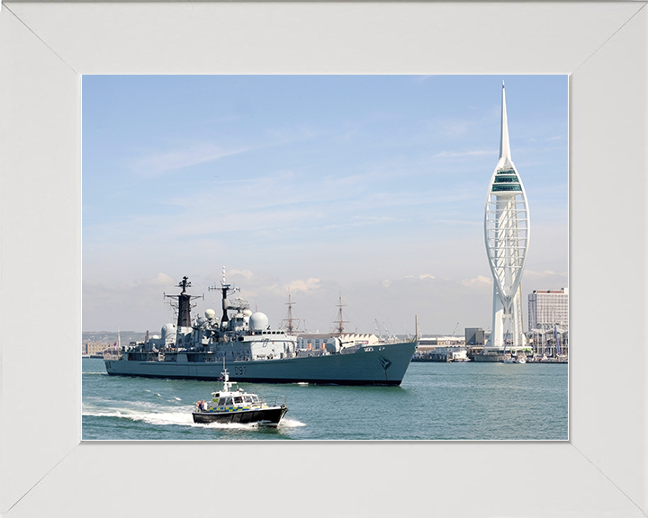 HMS Edinburgh (D97) Royal Navy Type 42 Destroyer Leaving Portsmouth Photo Print Wall Art Decor Posters, Prints, & Visual Artwork Hampshire Prints 10 x 8 White Frame No
