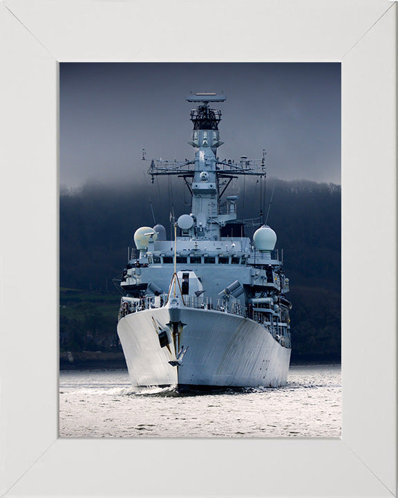 HMS Portland (F79) Photo Print - Low Bow View - Royal Navy Type 23 Frigate Hampshire Prints 10 x 8 White Frame No