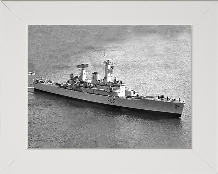 HMS Bacchante (F69) Royal Navy Leander Class Frigate High Starboard Bow View Photo Print Wall Art Decor Posters, Prints, & Visual Artwork Hampshire Prints 10 x 8 White Frame No