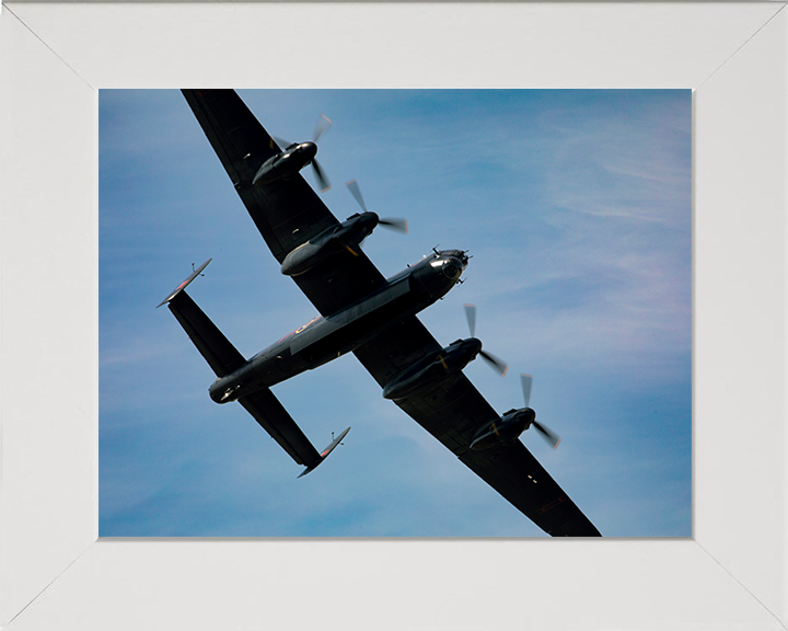 RAF Avro Lancaster in flight Close up Photo Print - Royal Air Force Aircraft Hampshire Prints 10 x 8 White Frame No