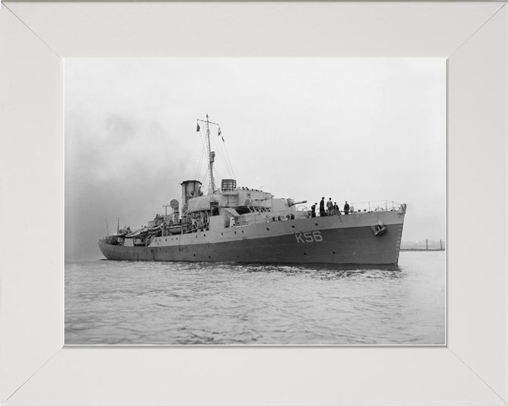 HMS Asphodel (K56) Royal Navy Flower Class Corvette Starboard Bow View Photo Print Wall Art Decor Posters, Prints, & Visual Artwork Hampshire Prints 10 x 8 White Frame No