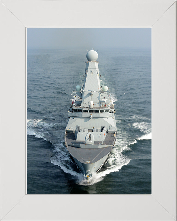 HMS Daring (D32) Royal Navy Type 45 Destroyer High Bow View Photo Print Wall Art Decor Posters, Prints, & Visual Artwork Hampshire Prints 10 x 8 White Frame No