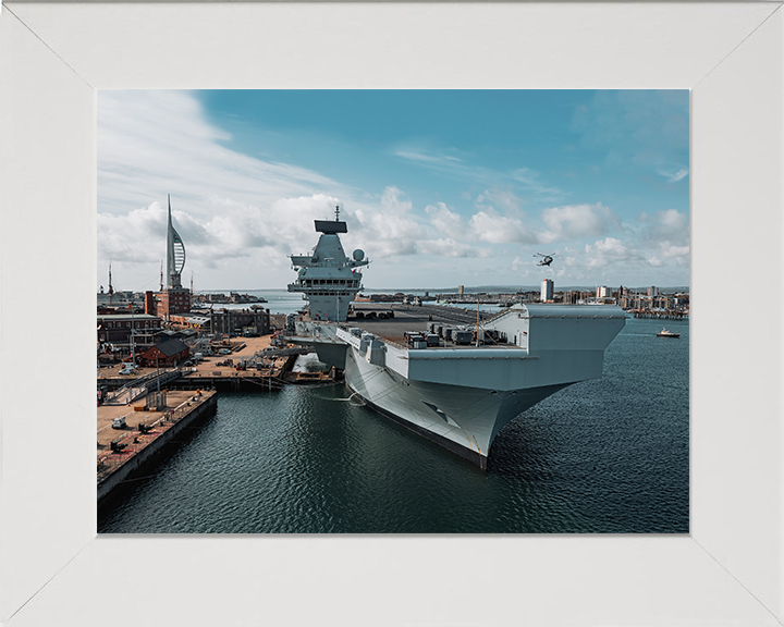 HMS Prince of Wales (R09) Photo Print - HMNB Portsmouth - Royal Navy Queen Elizabeth Class Aircraft Carrier Hampshire Prints 10 x 8 White Frame No